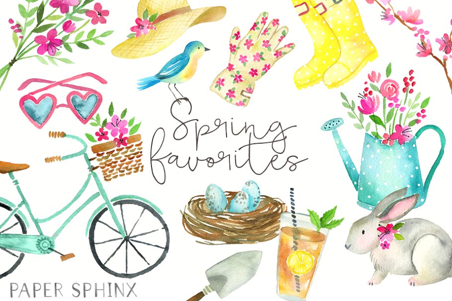 Watercolor Spring Clipart.