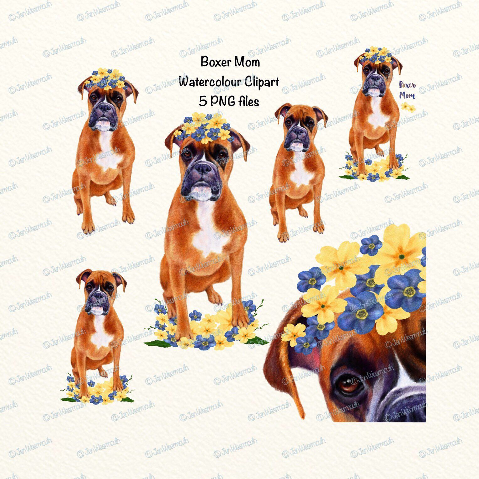 Mother\'s Day dog Mom Digital watercolor clipart. Dog clip.