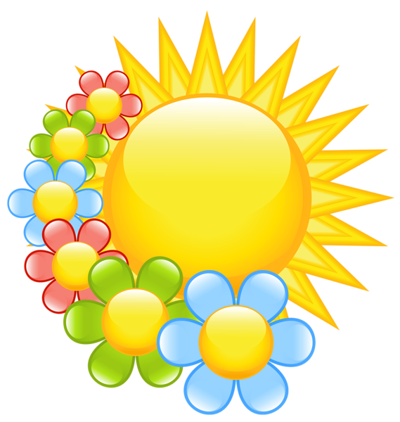 Spring Sun with Flowers Clipart.