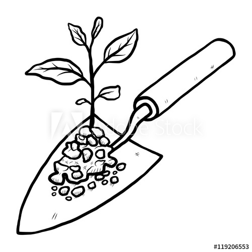 plant sprout and trowel / cartoon vector and illustration.