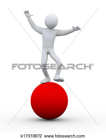 Clip Art of 3d person balancing on ball k17310672.