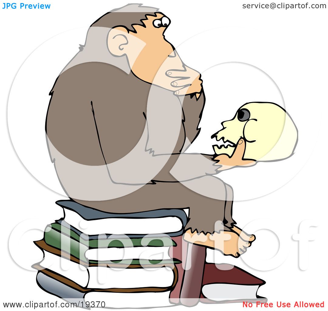 Clipart Illustration of a Smart Chimpanzee Sitting On Top Of A.