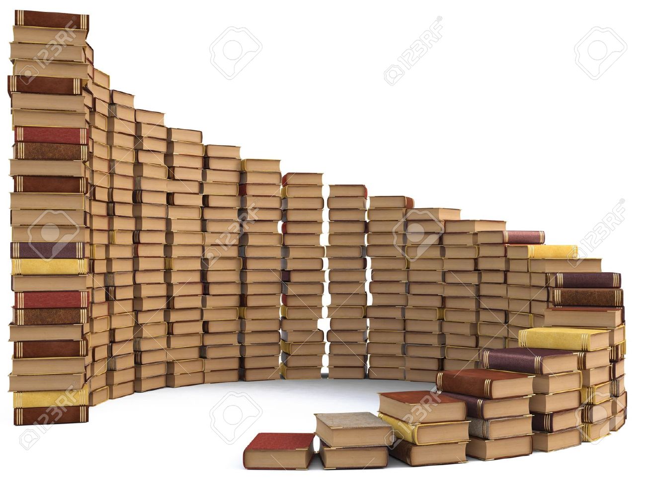 Stacks Of Books In The Form Of A Spiral Staircase. Isolated On.