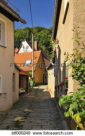Stock Photograph of Germany, Saxony, Stadt Wehlen, Narrow alley.