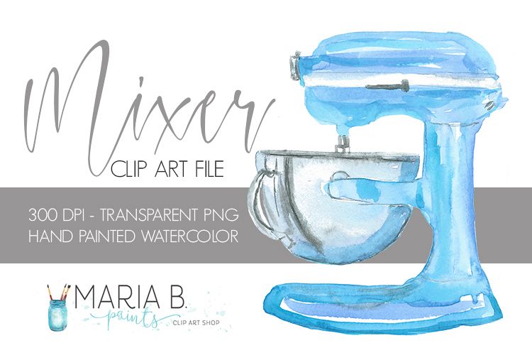 Blue Stand Mixer Baking Watercolor Clip Art PNG.