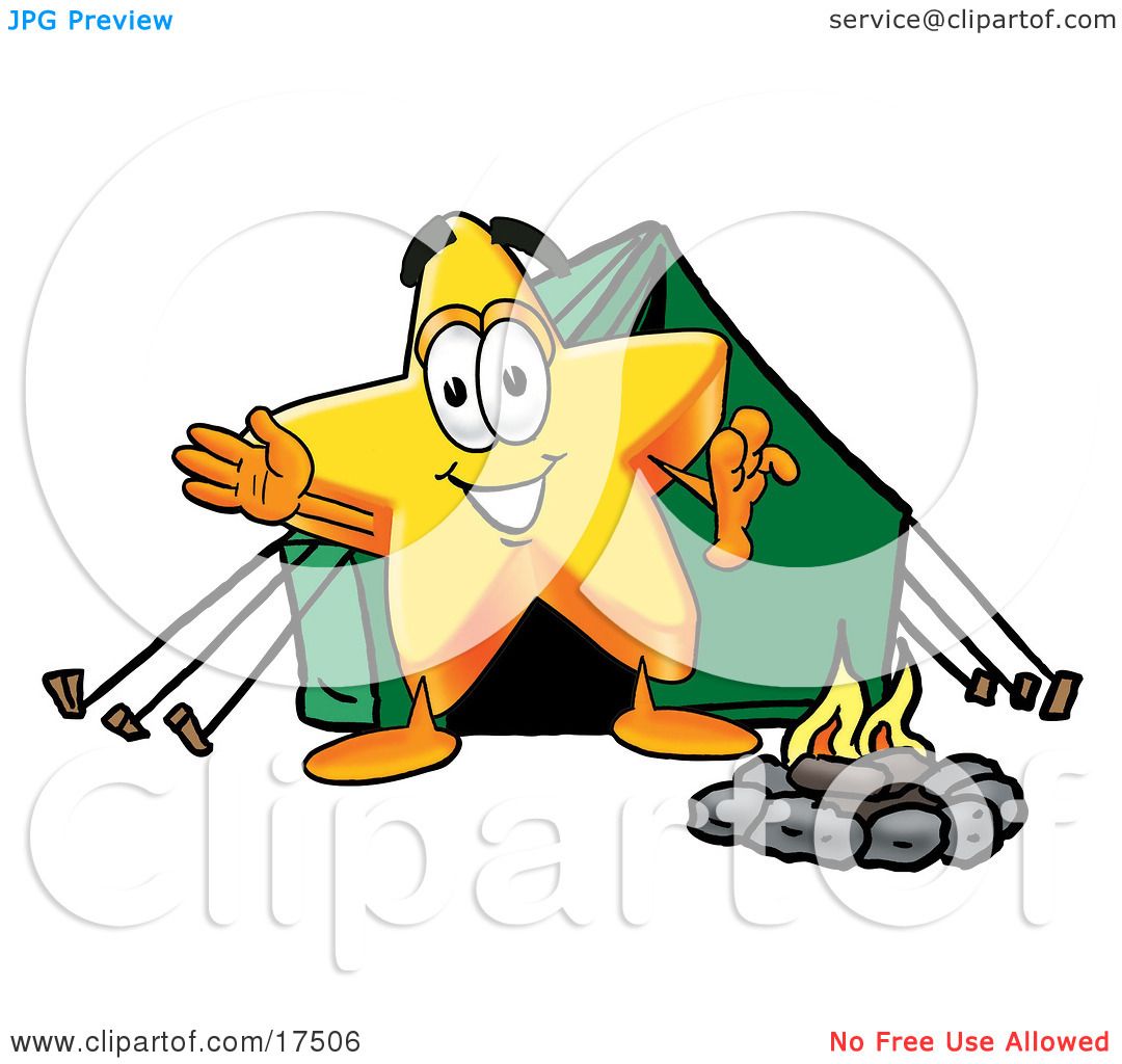 Clipart Picture of a Star Mascot Cartoon Character Camping With a.