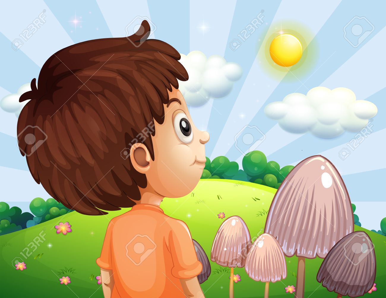 Illustration Of A Boy Looking At The Sun Royalty Free Cliparts.