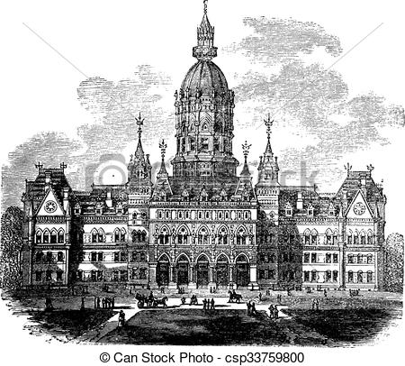 Vector Clipart of Hartford, Connecticut, New State House vintage.