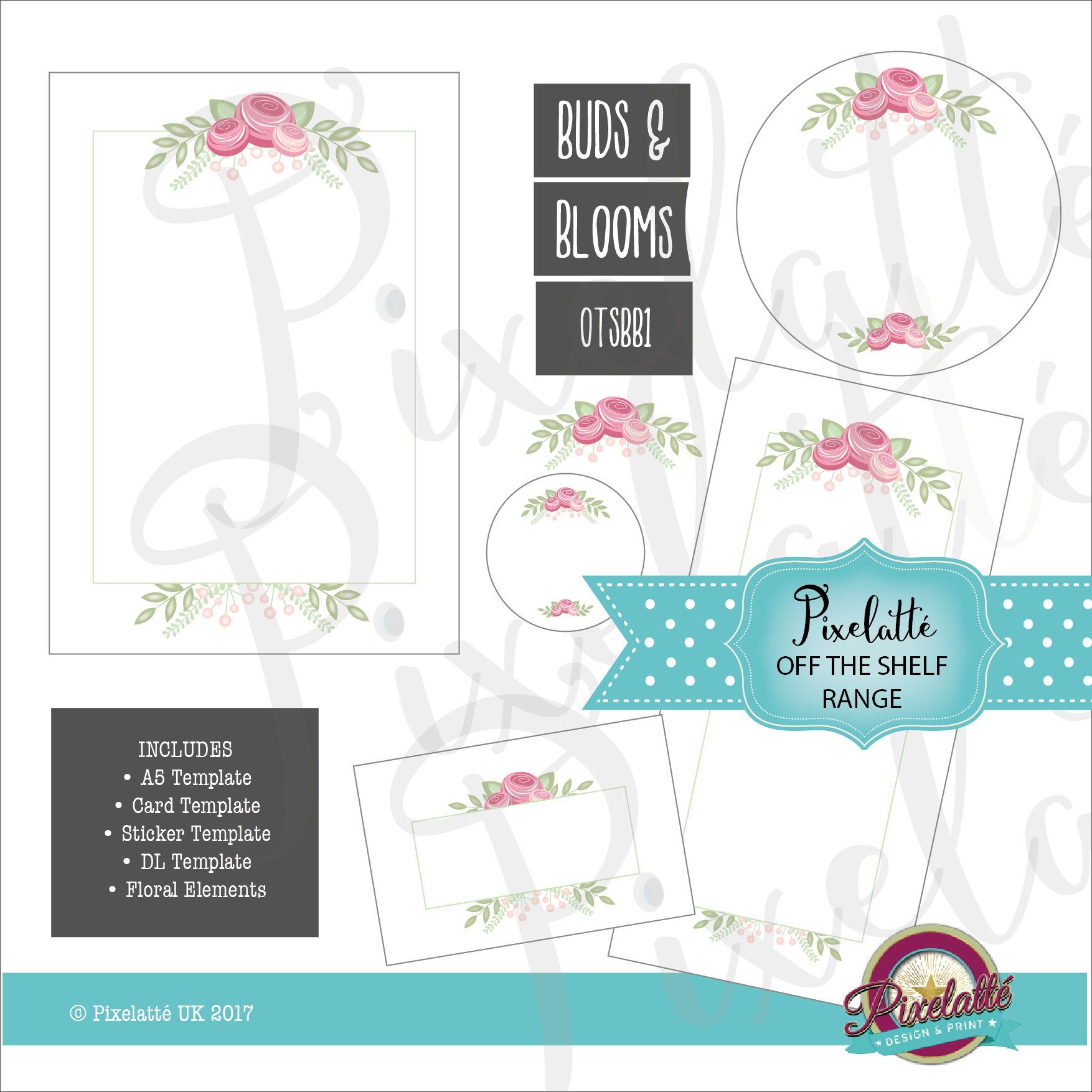 Buds & Blooms Floral Bouquet Design Templates and Clipart.