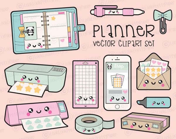 Kawaii Printable Clipart for Journal Stickers.