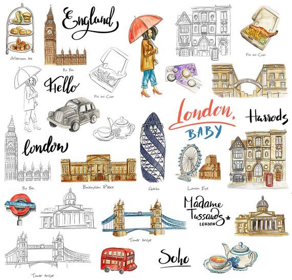 London sticker pack for travel journal or planner Printable.