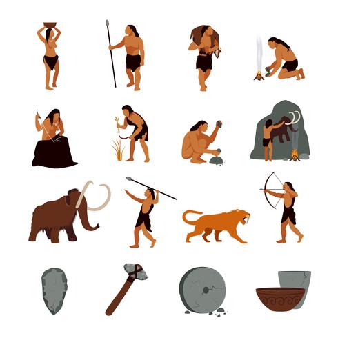 Prehistoric Stone Age Caveman Icons.