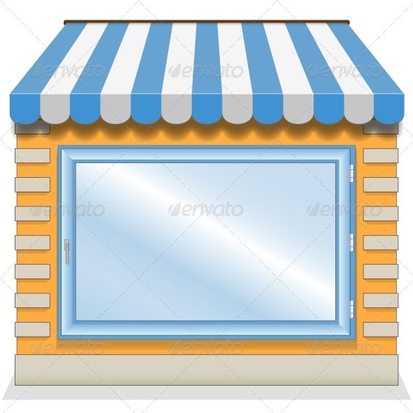 Shop Icon with Blue Awnings.