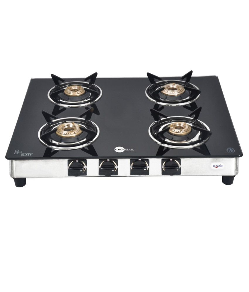 Black Pearl PNG Four Burner Glass Top Gas Stove.