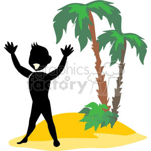 Man stuck on island yelling for help clipart. Royalty.