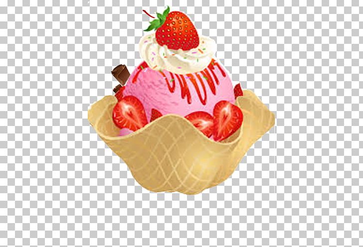 Strawberry Ice Cream Sundae Ice Cream Cones Cupcake PNG.