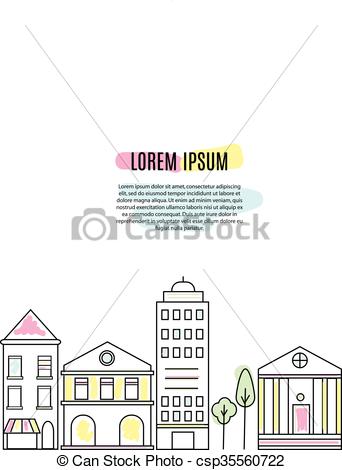 Vector Illustration of Outline city street view with some color.