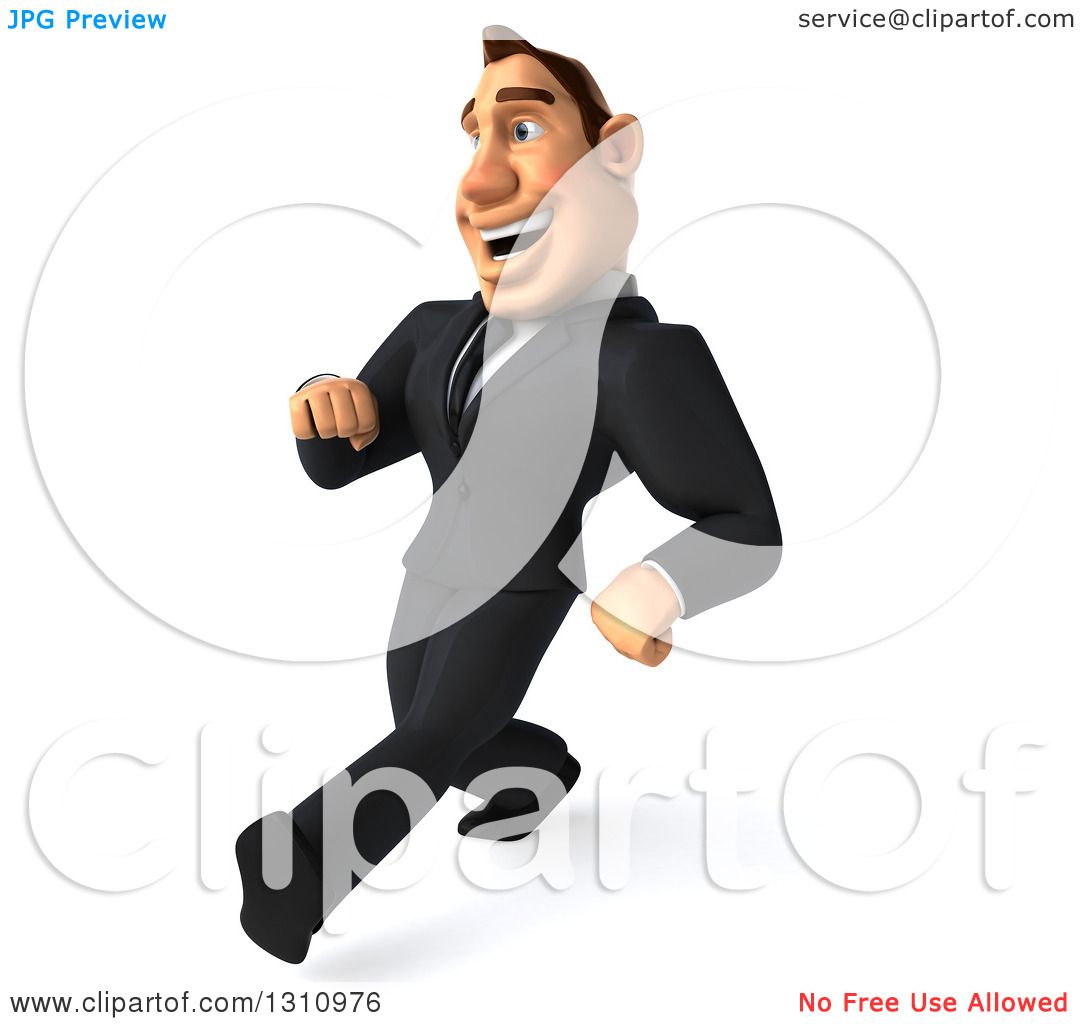 Clipart of a 3d Macho White Businessman Walking with Big Strides.