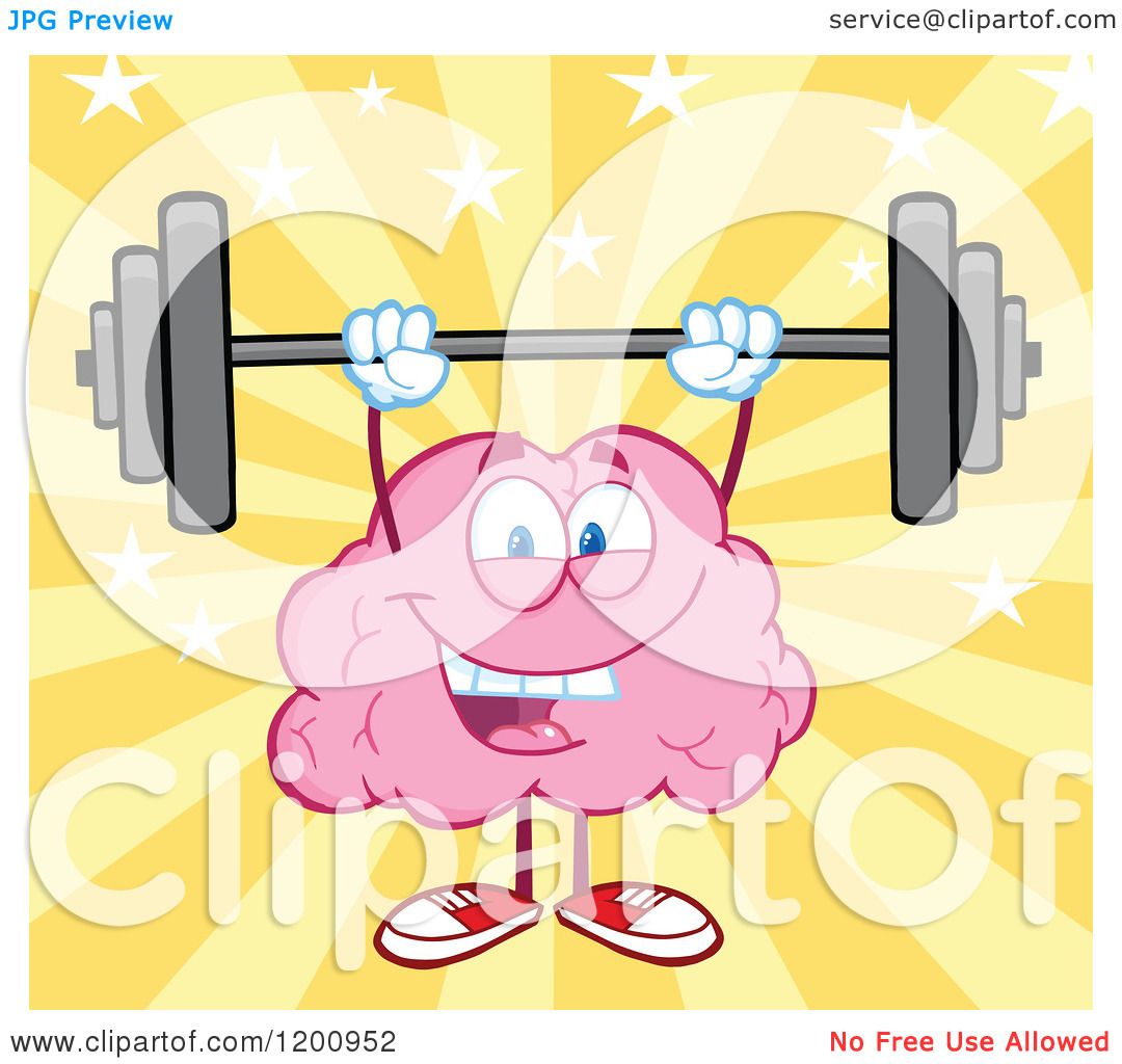 Cartoon of a Strong Pink Brain Mascot Lifting a Barbell over.
