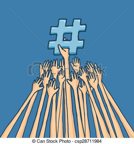 Vector of Hands struggling to reach trending topic hashtag.