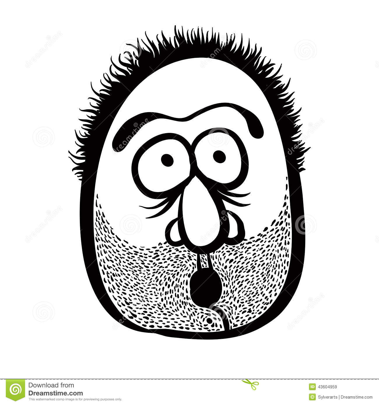 Funny Cartoon Face With Stubble, Black And White Lines Vector Il.