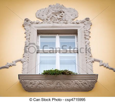 Stock Images of beautiful stucco work window.