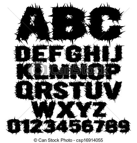 Clipart Vector of Studded grunge scary alphabet.