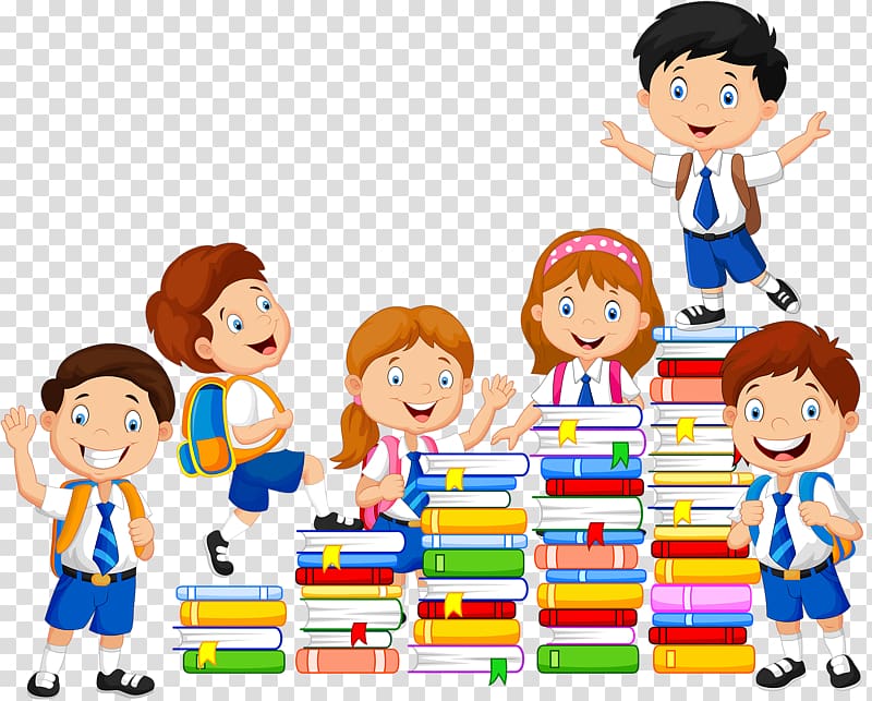 Students and books illustration, Book Child Reading.