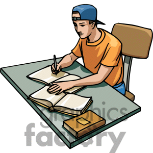 Cartoon student studying at his desk clipart. Royalty.