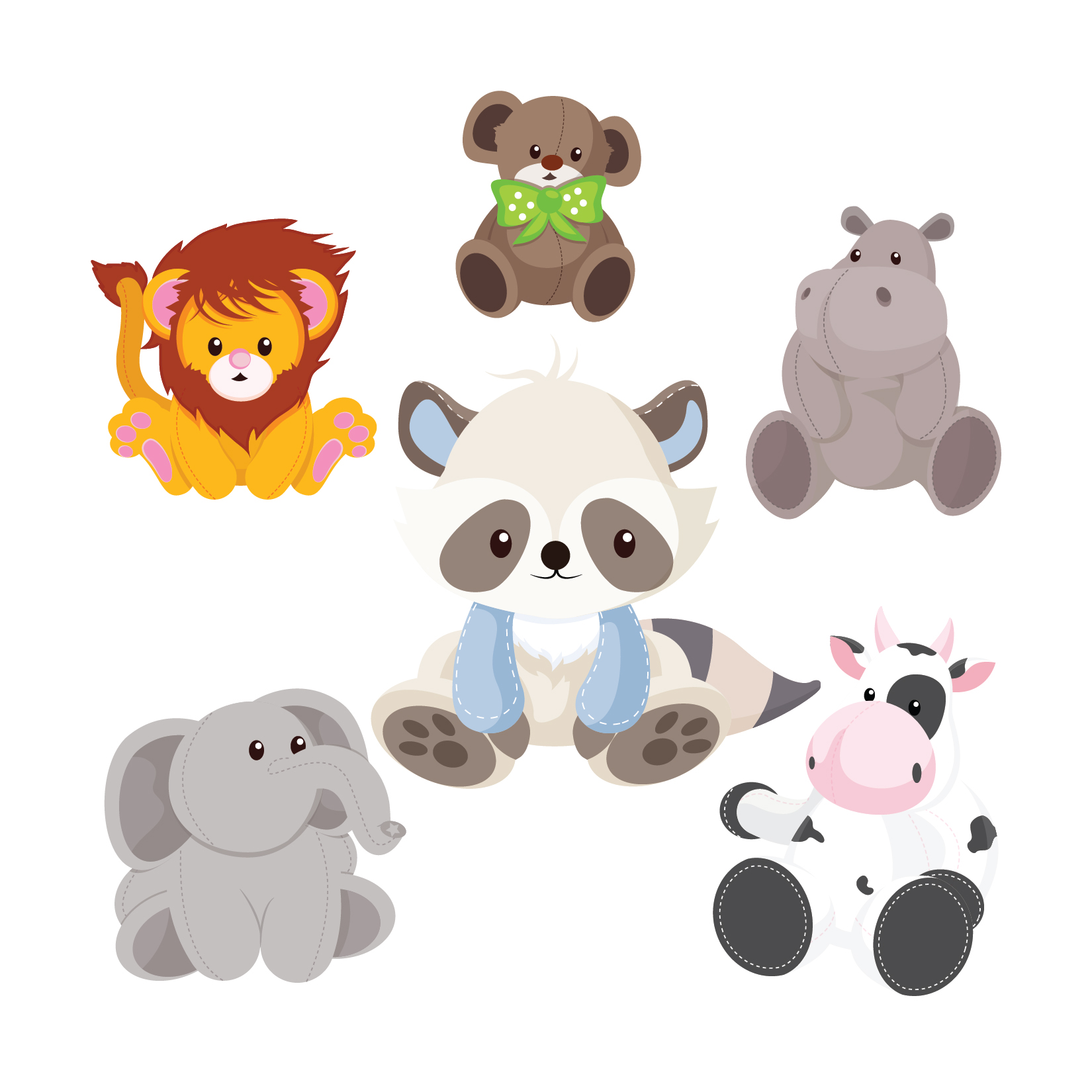 Stuffed Toys Set Semi Exclusive Clip Art Set For Digitizing and More.