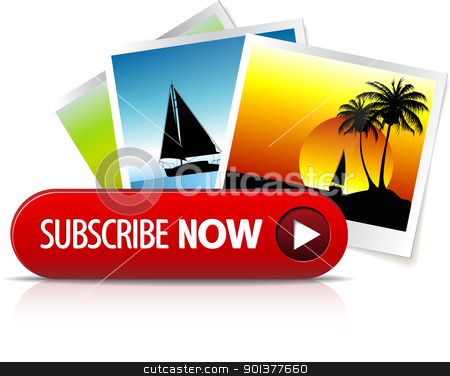 Big red subscribe now button stock vector.
