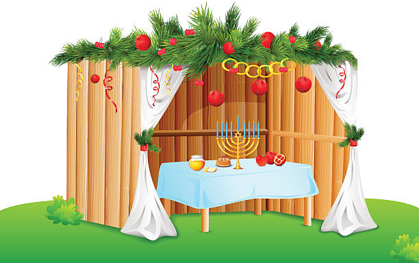 Vector illustration of decorated sukkah for celebrating.