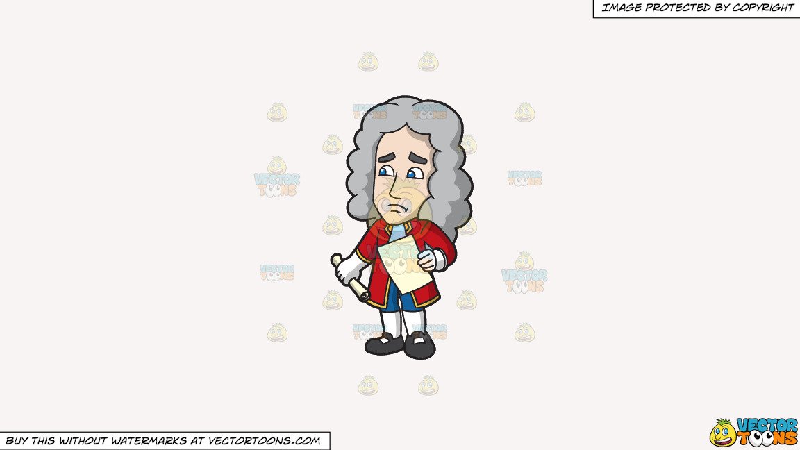 Clipart: Isaac Newton Sulking on a Solid White Smoke F7F4F3 Background.