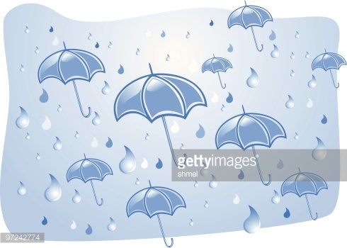 Umbrellas under a summer rain Clipart Image.