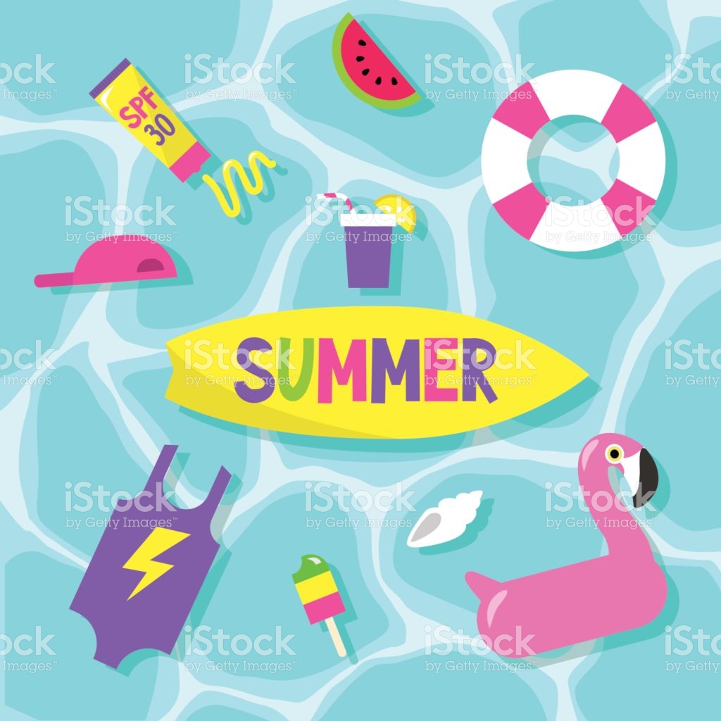 Summer Set Pool Party Flat Editable Vector Clip Art stock vector.