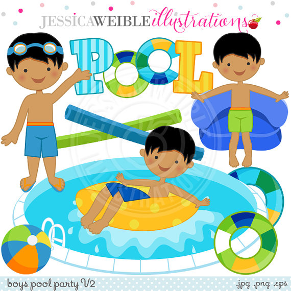 Boys Pool Party V2 Cute Digital Clip Art.