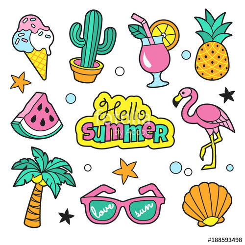 Summer patches collection. Vector illustration of funny.