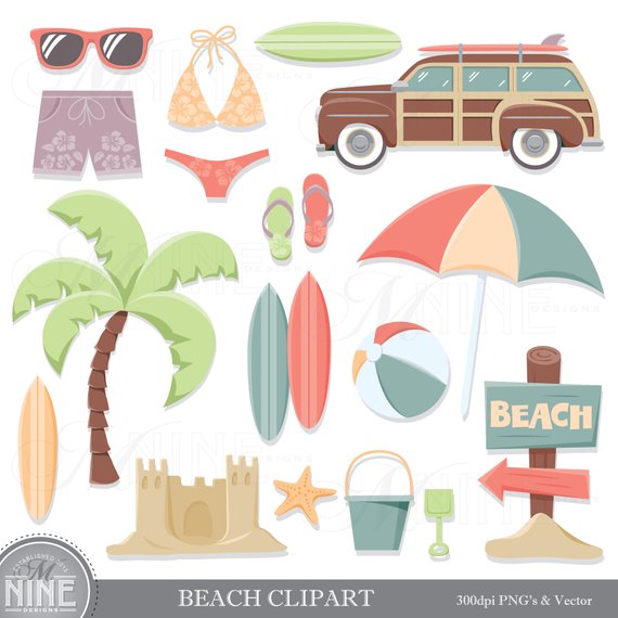 Vintage BEACH Clip Art / Beach Theme Clipart Download.