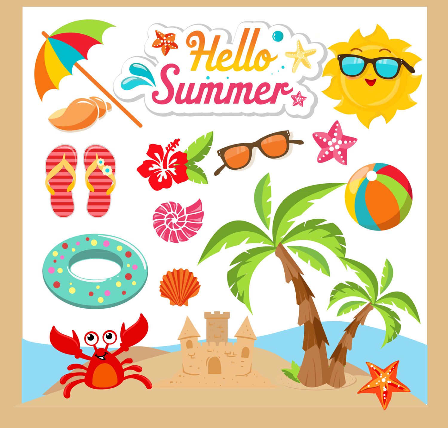 Summer Clipart, Summer Clip Art, Beach Clipart, Beach Clip.