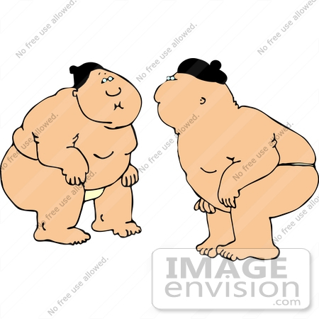 Two Rikishi Sumo Wrestlers Clipart.