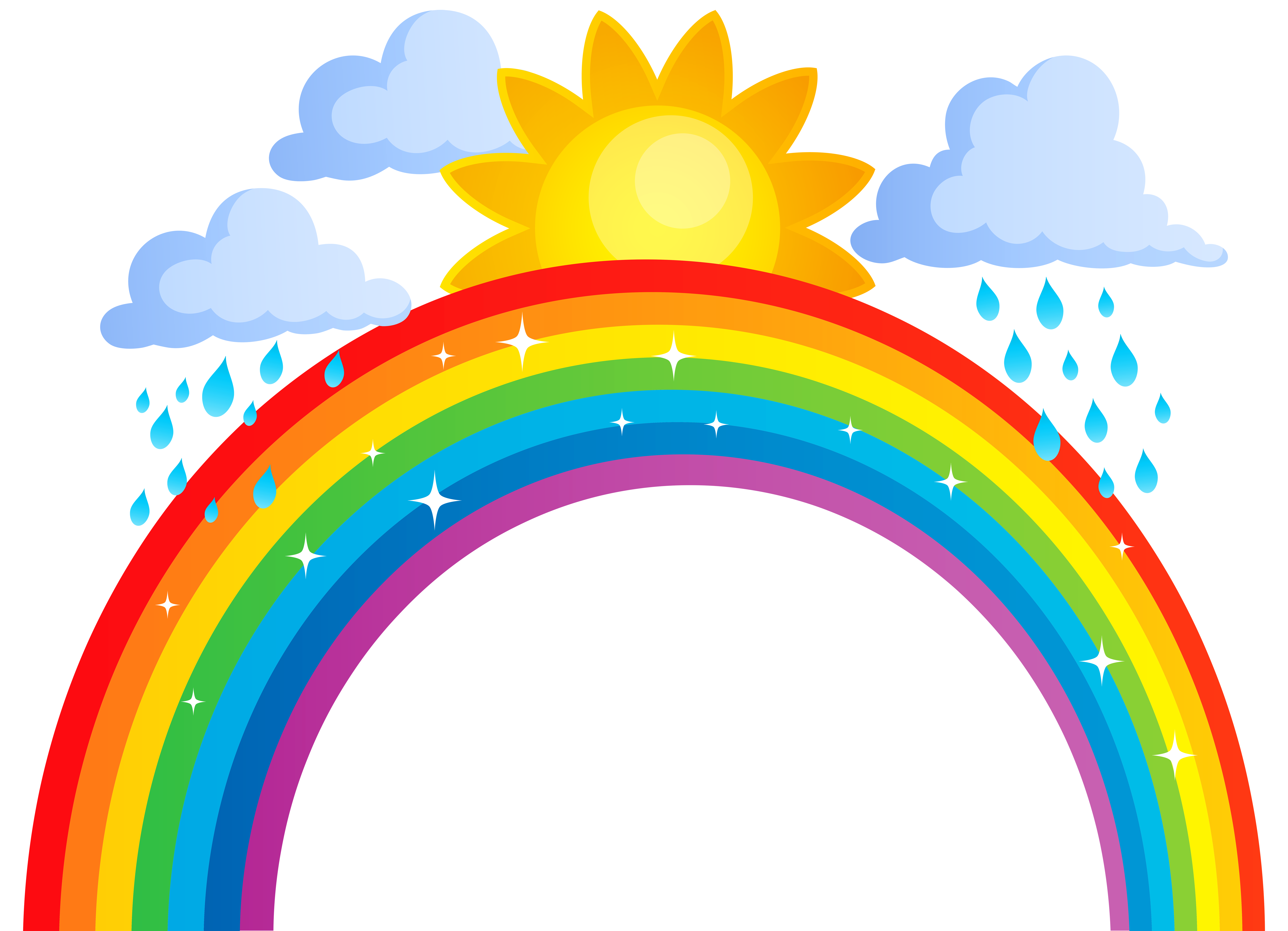 Rainbow Sun and Clouds PNG Transparent Clip Art Image.