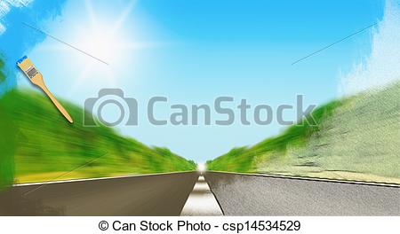 Clip Art of Express road disappearing over the horizon to the sun.