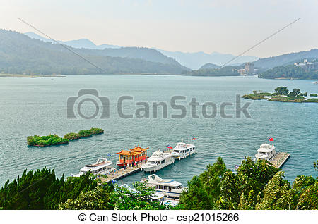 Stock Image of Aerial view of famous Sun Moon lake in Taiwan.