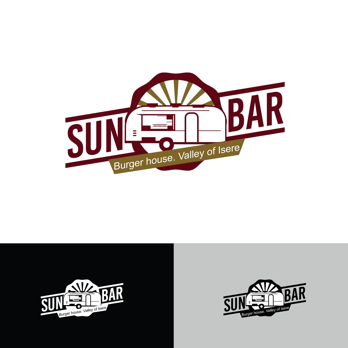 Restaurant Logo Design for Sun Bar. Burger house. Valley of.