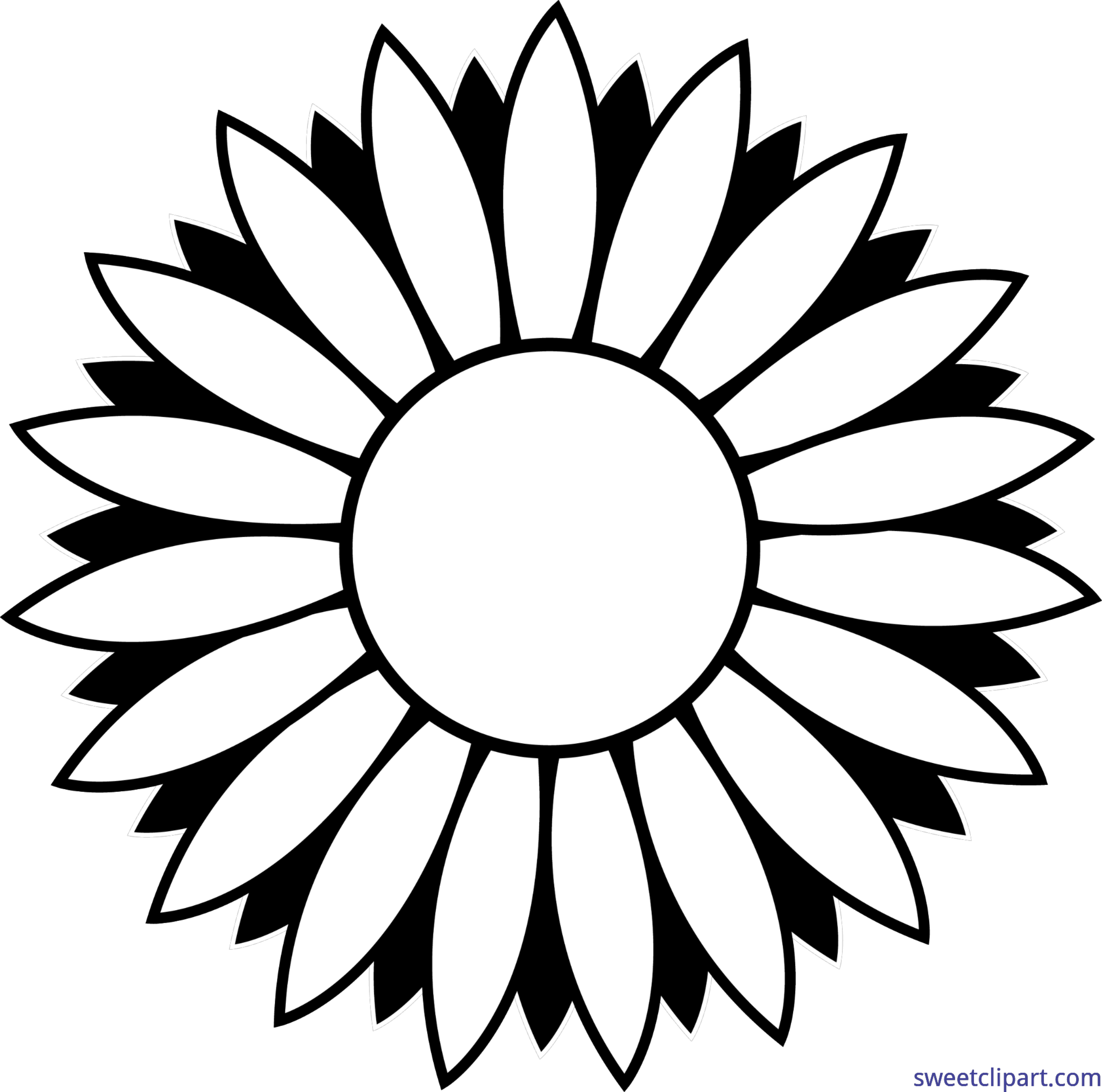Flower Sunflower Black And White Lineart Clip Art.
