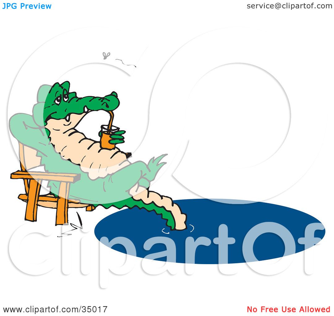 Clipart Illustration of a Relaxed Crocodile Sunning In A Chair.