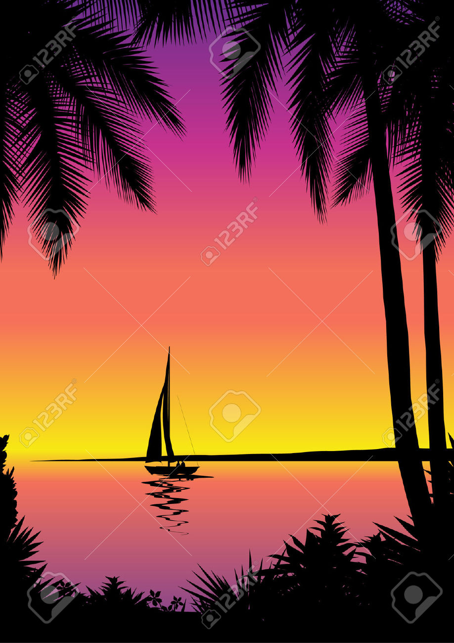 Sunset Sailing Boat Clip Art.