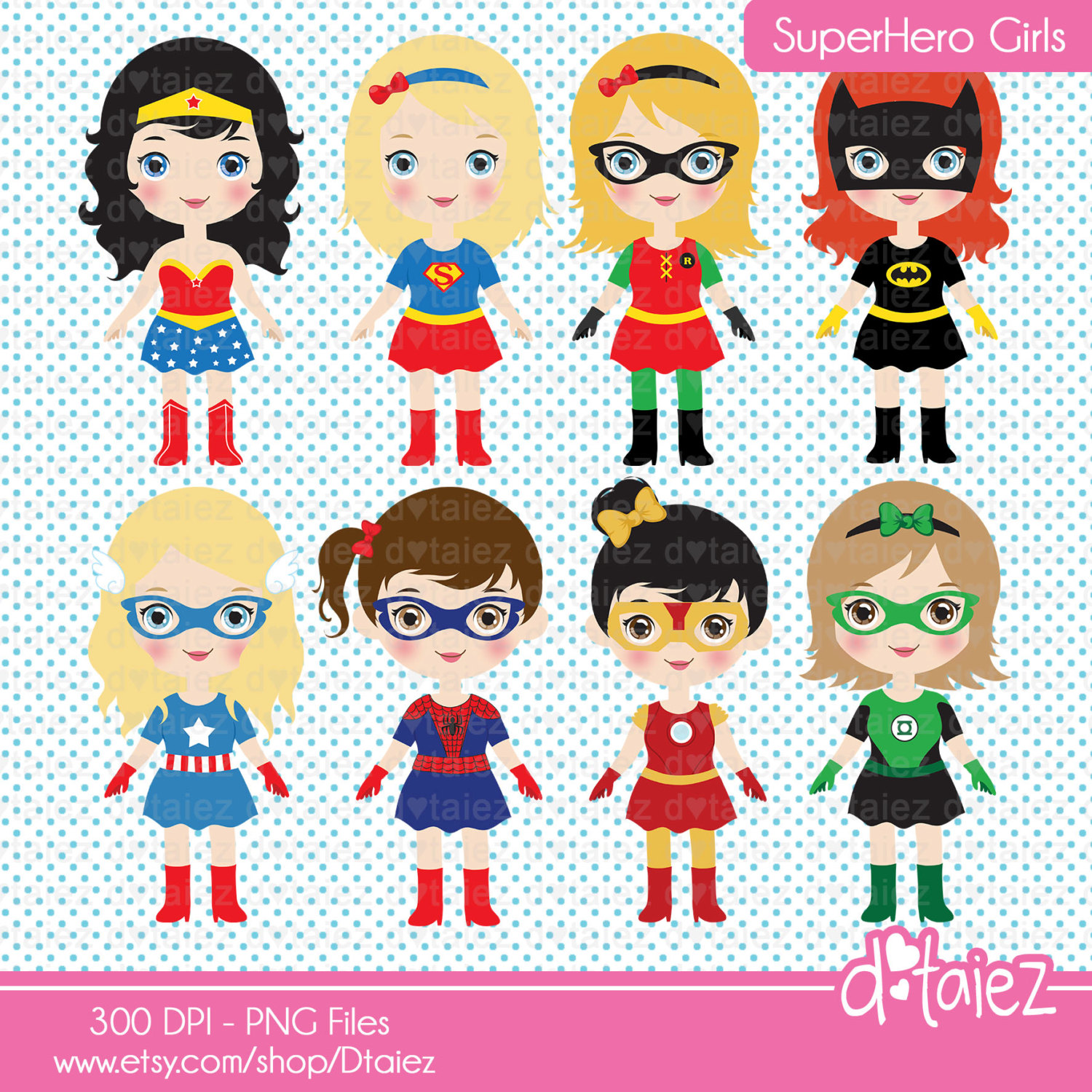 Superhero Girl Digital Clipart, Superhero Girl Clipart, Supergirl.