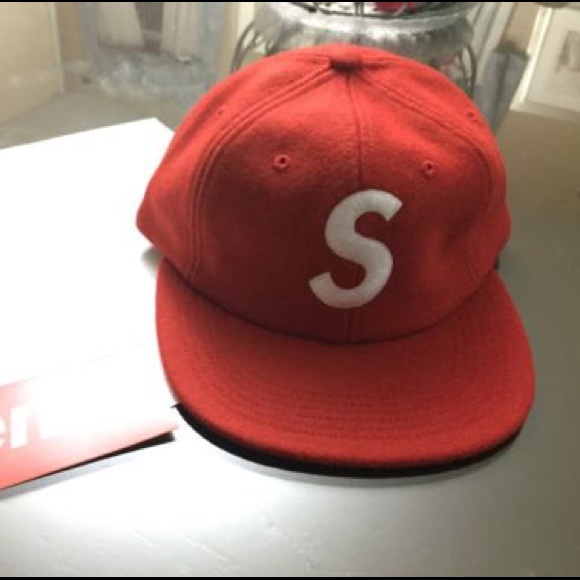 Red wool Supreme S logo hat 100% Authentic.
