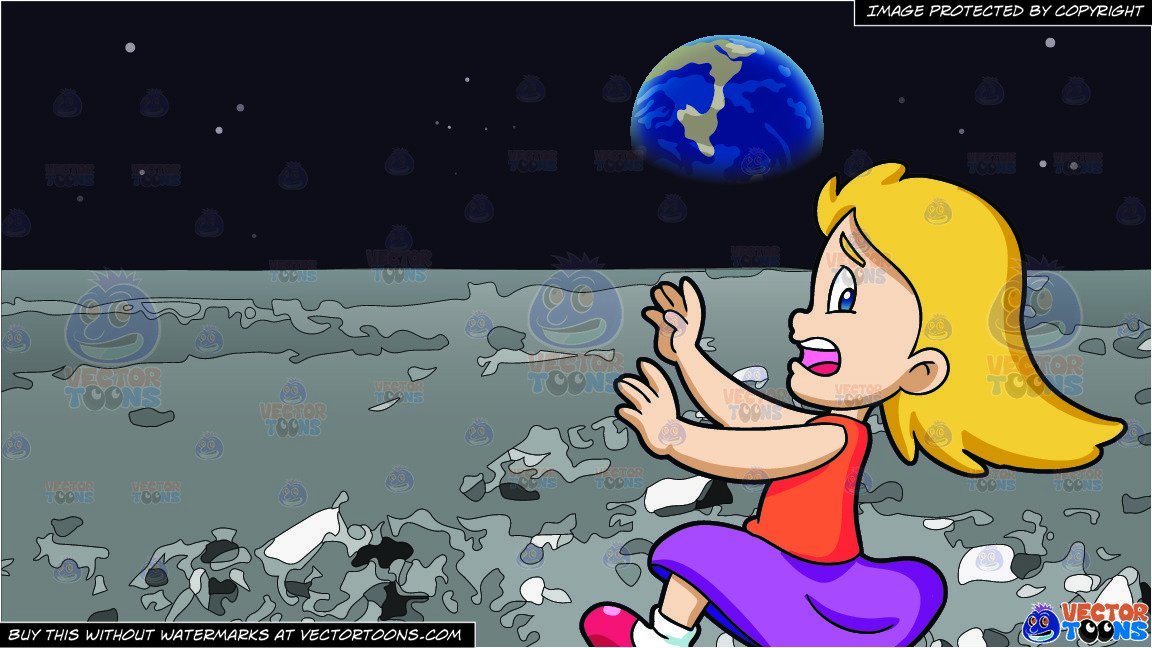 A Girl Running Away and The Surface Of The Moon With Earth In The Background.